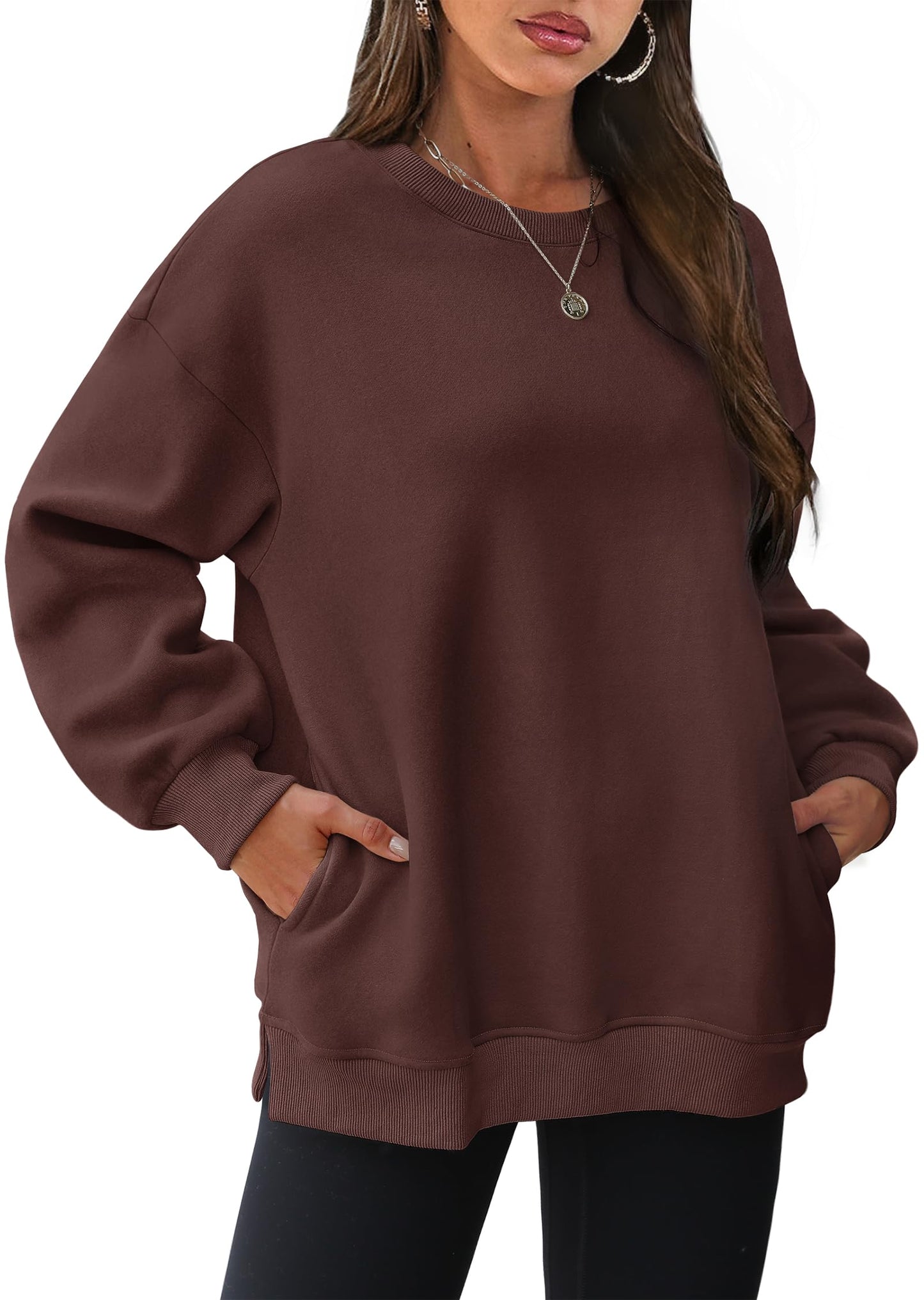 Damen-Oversize-Rundhals-Sweatshirts mit Taschen