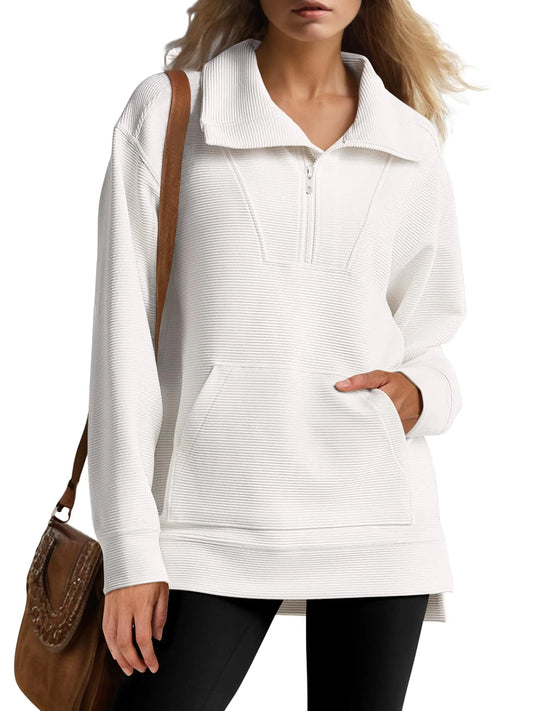 Oversized Strickpullover mit kurzem Reißverschluss für Damen