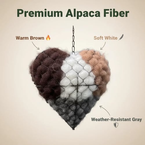 🕊️ Handmade Alpaca Fiber Bird Nesting Heart